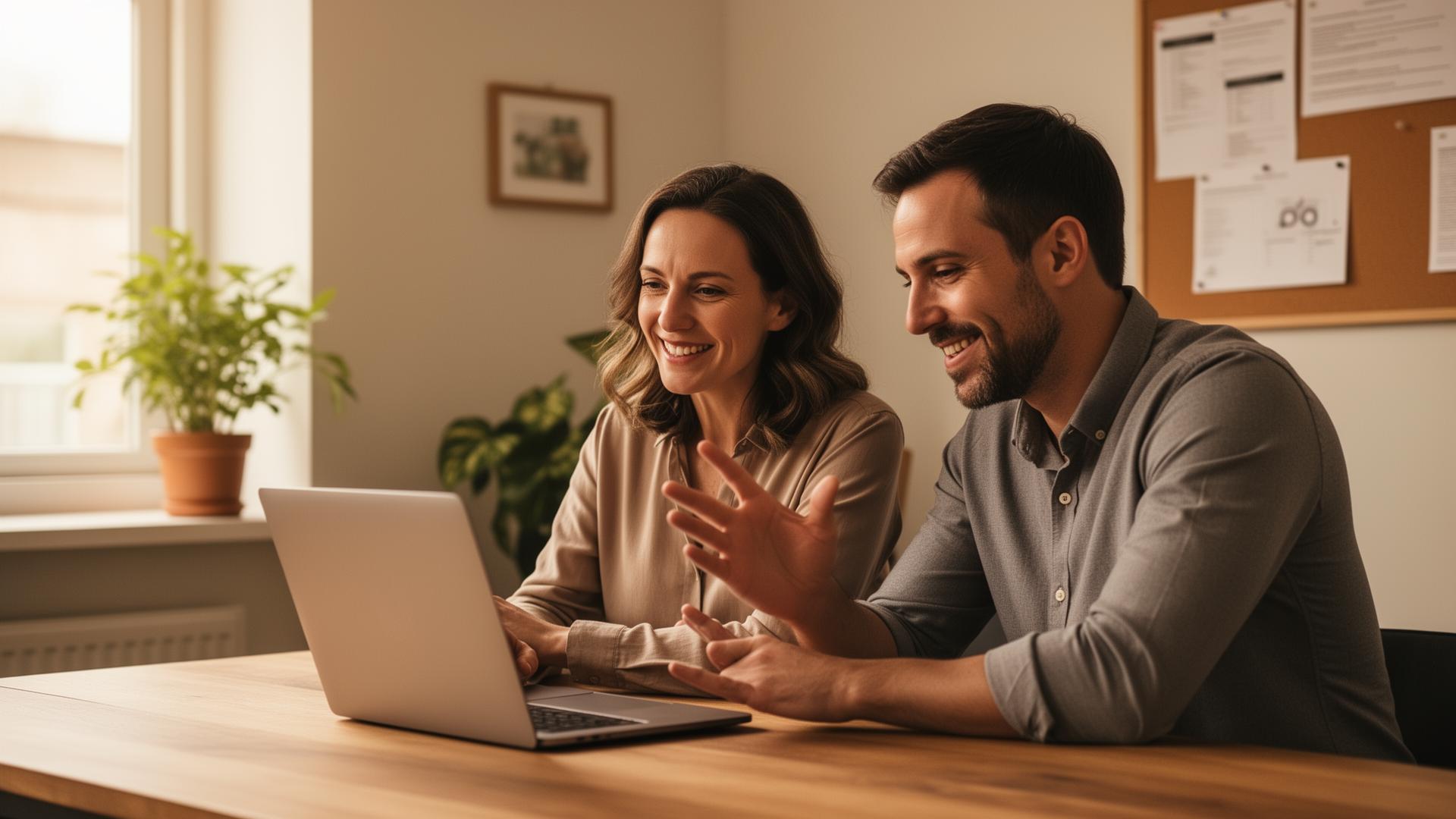 ImpactWell consultant collaborating with a local service business owner at a laptop