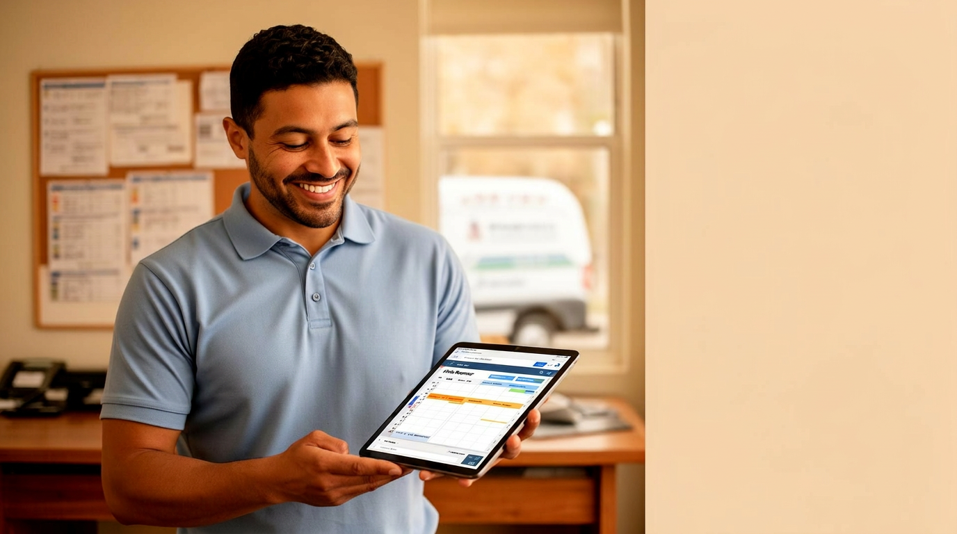 Local service business dispatcher coordinating calls and schedules